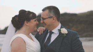 Bride & Groom on a cornish beach