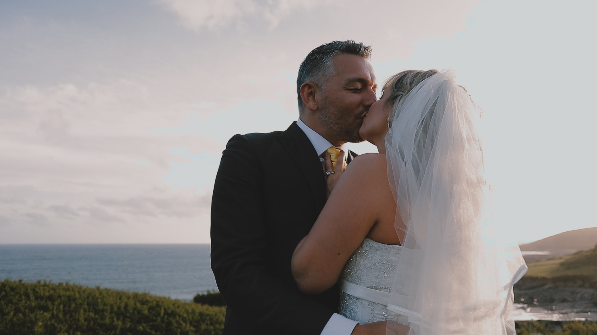 Bride & Groom cliffside sunset, Wembury church Bride & Groom cliffside sunset, Wembury church