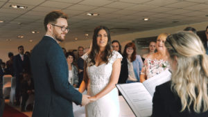 Bride & Groom wedding ceremony saying their personal wedding vows at st Mellion's Resort