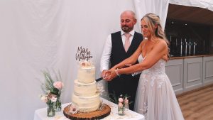 Cake cutting at Shilstone House south west wedding venue