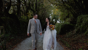 A capture of bride and groom from cinematic wedding film