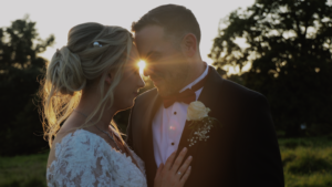 A capture of bride and groom at golden hour from cinematic wedding film