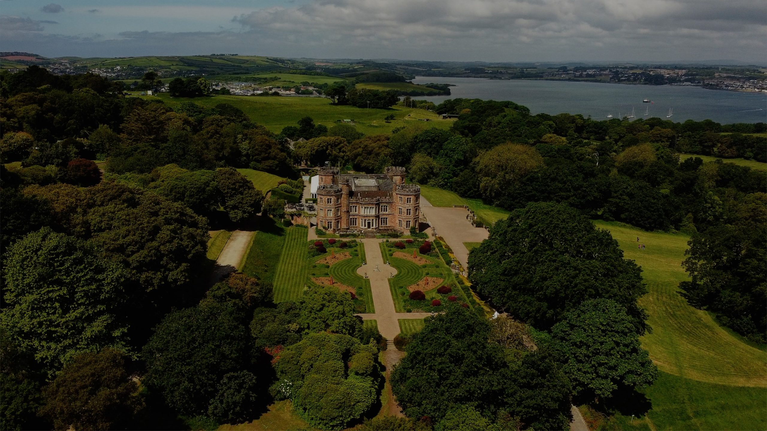 An aerial image of the wedding venue Mount Edgcumbe